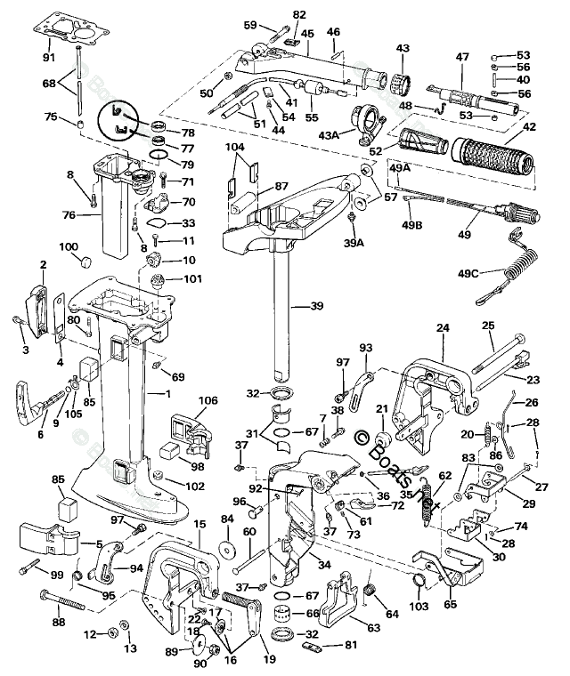 Johnson Outboard Parts by Year 1989 OEM Parts Diagram for Midsection