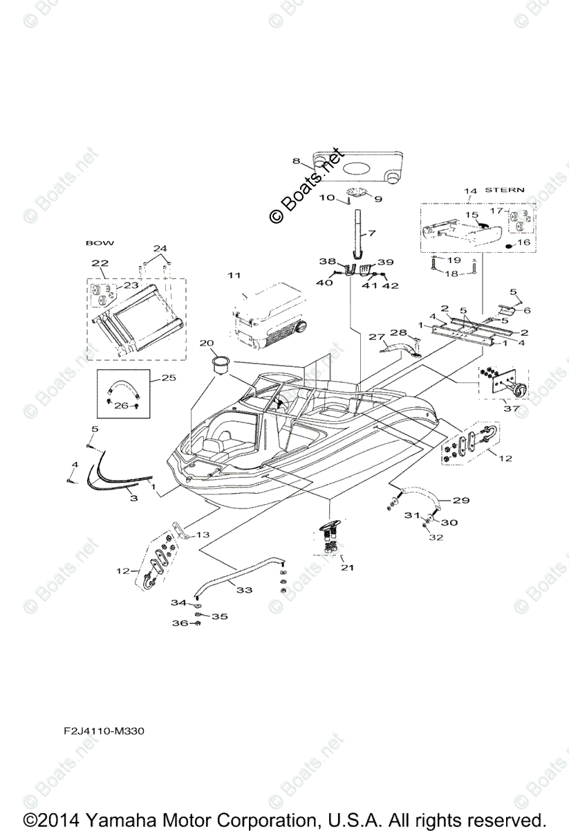 Yamaha Boats 2013 OEM Parts Diagram for Hull Deck Fittings