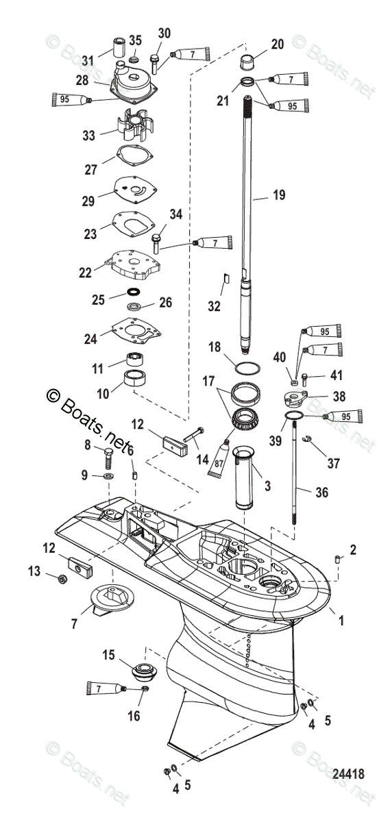 Mercury Outboard 40HP OEM Parts Diagram for Gear Housing, Driveshaft ...