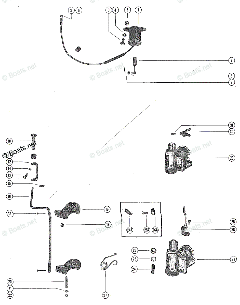 Mercury Outboard 50HP OEM Parts Diagram for Carburetor Linkage and