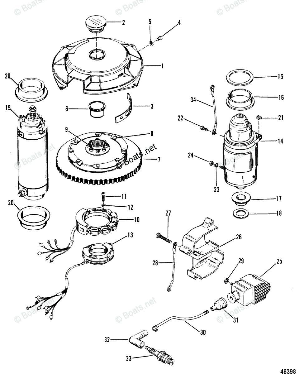 Mercury Outboard 300HP OEM Parts Diagram for Flywheel, Starter Motor ...