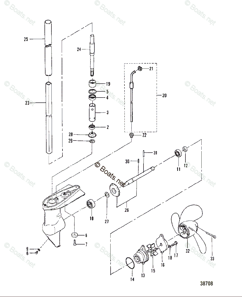 Mercury Outboard 2HP OEM Parts Diagram for Gear Housing Assembly