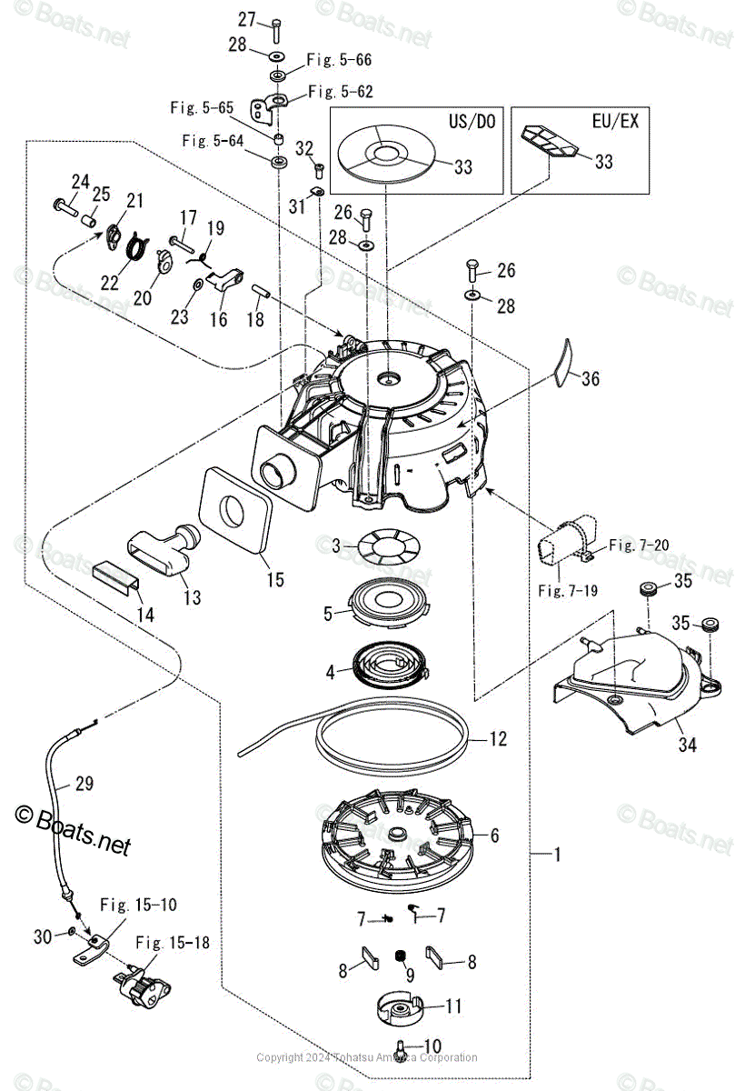 Tohatsu Outboard 2024 OEM Parts Diagram for RECOIL STARTER