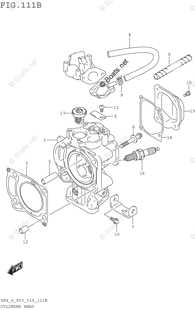 Suzuki Outboard Parts by Model DF 6 OEM Parts Diagram for Cylinder Head