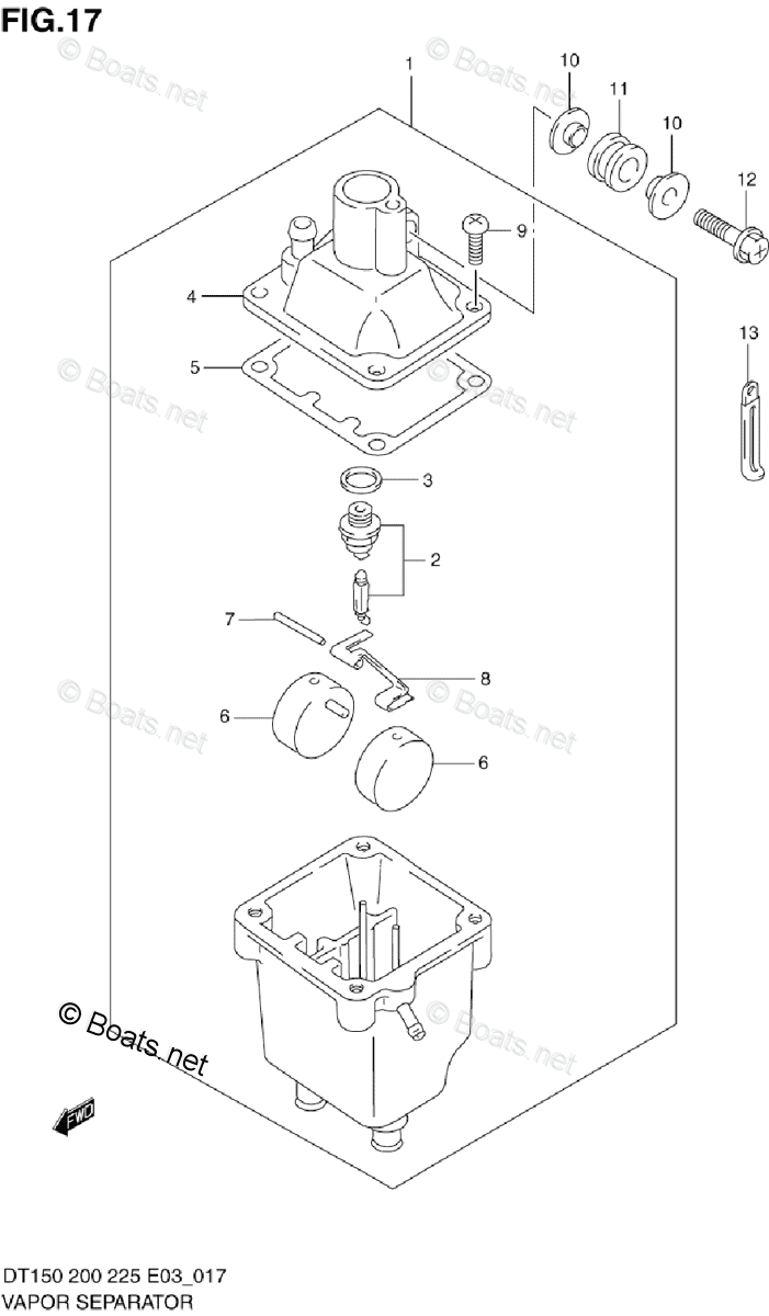 Suzuki Outboard 1998 OEM Parts Diagram for VAPOR SEPARATOR