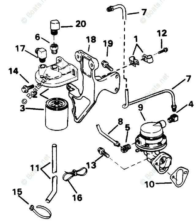 OMC Sterndrive 3.0L 181 CID Inline 4 OEM Parts Diagram for Fuel Pump