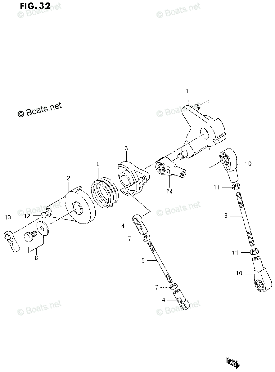 YKページ Suzuki Outboard 1991 OEM Parts Diagram for THROTTLE LINK