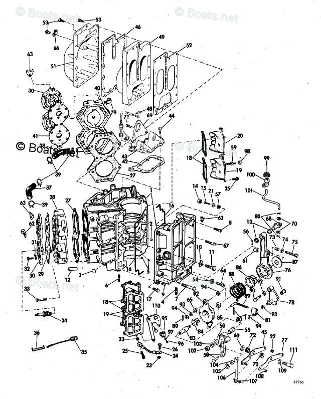 Johnson Outboard 135HP OEM Parts Diagram for Cylinder And Crankcase ...