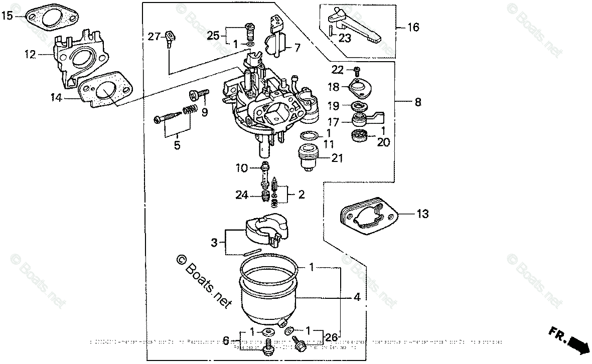 Honda Small Engine Parts GX270 OEM Parts Diagram for CARBURETOR | Boats.net