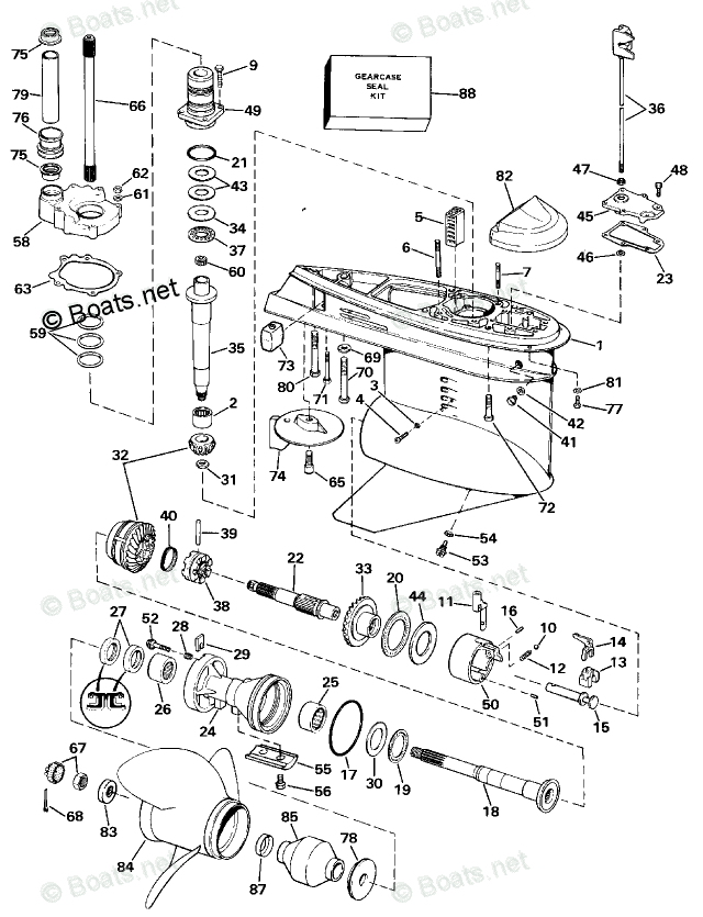 Omc Sterndrive 5.70l 350 Cid V8 Oem Parts Diagram For Lower Gearcase 