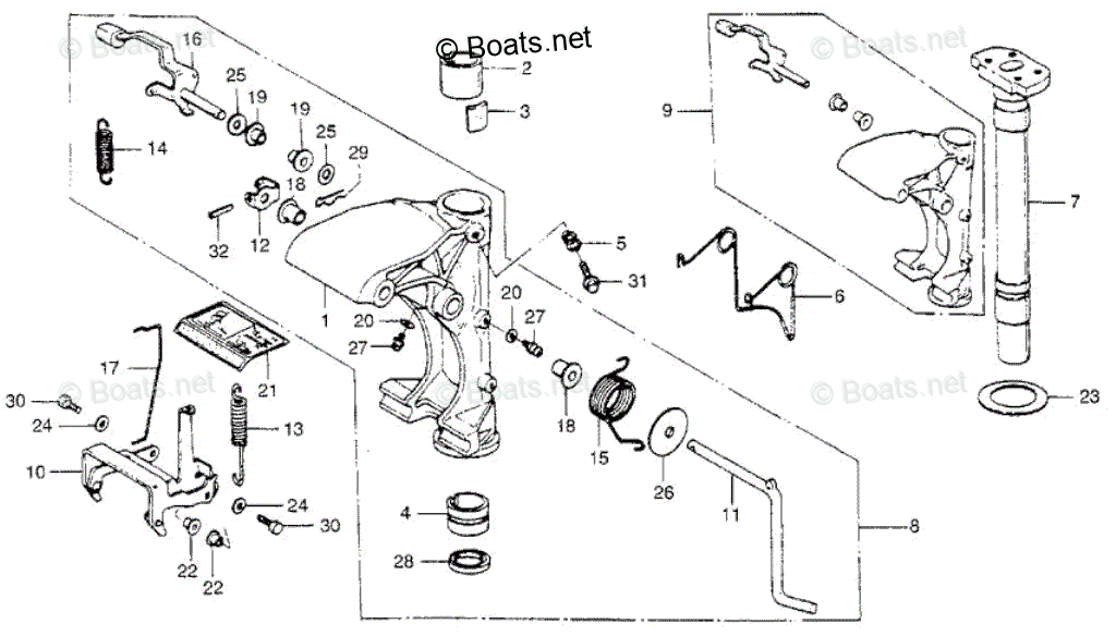 Honda Outboard 2007 And Later OEM Parts Diagram for Swivel Case + Swivel Shaft + Tilt Lever