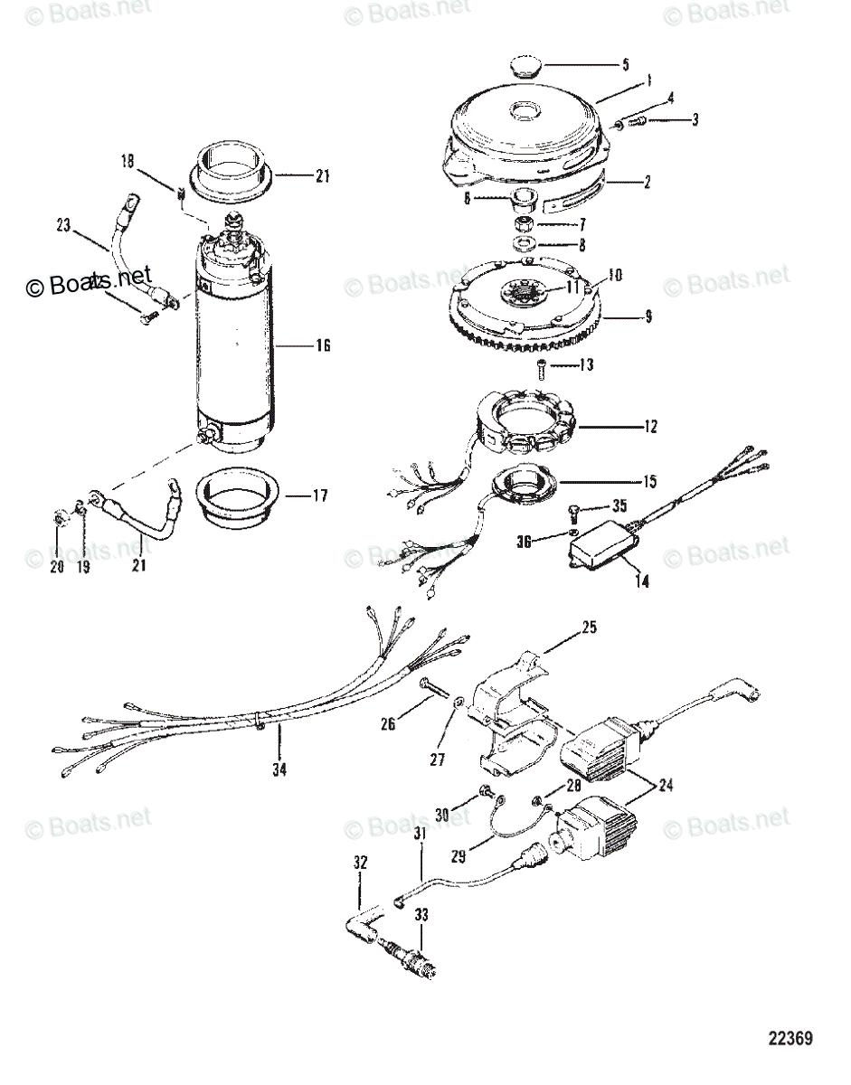 Mercury Outboard 150HP OEM Parts Diagram for Flywheel, Starter Motor ...