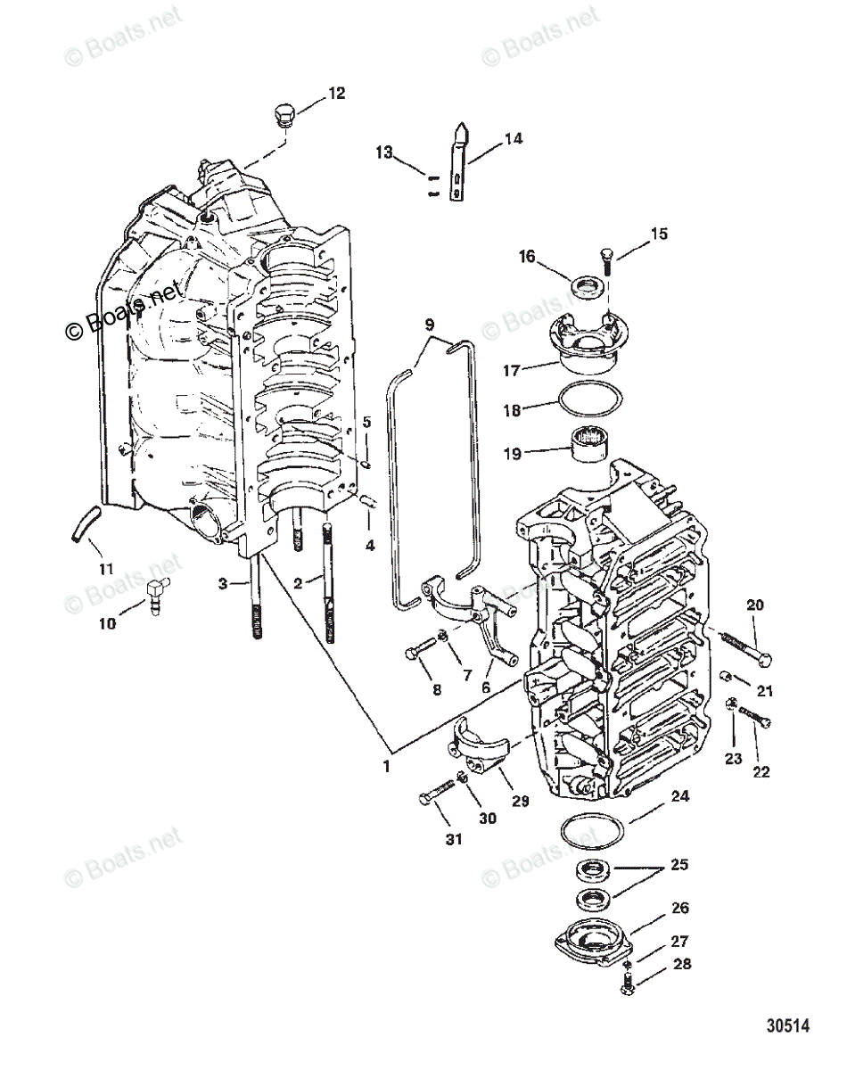 Mercury Outboard 150HP OEM Parts Diagram For Cylinder Block And End ...