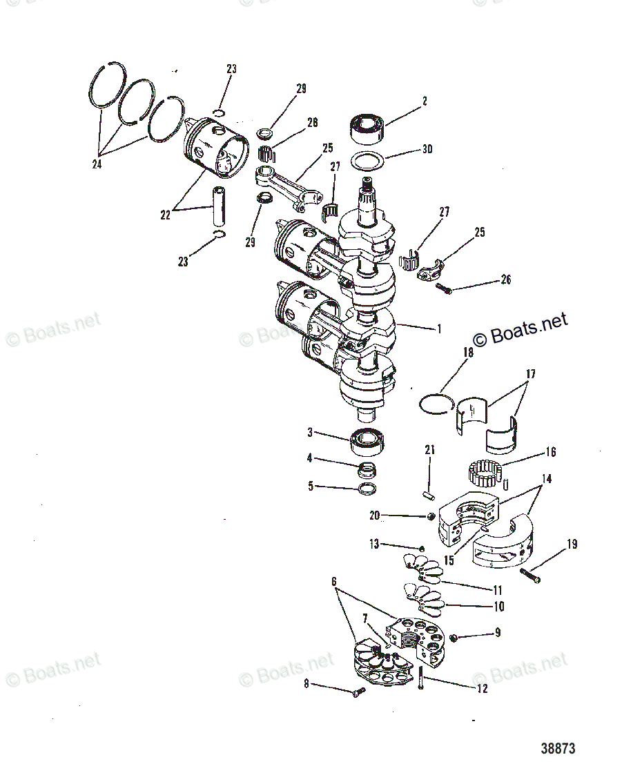 Mercury Outboard 75hp Oem Parts Diagram For Crankshaft, Piston And 