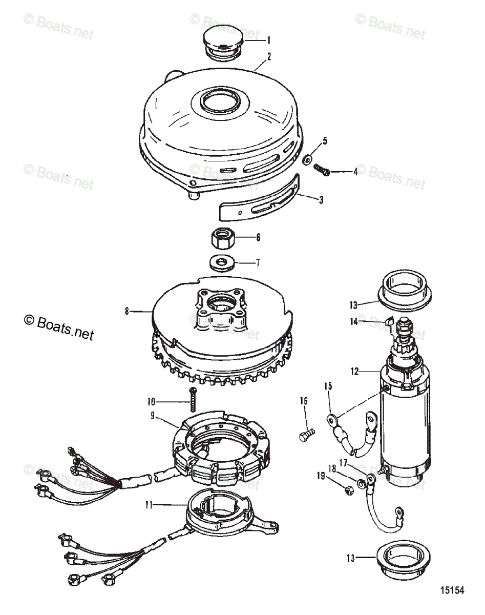 Mercury Outboard 75HP OEM Parts Diagram for Flywheel And Starter Motor
