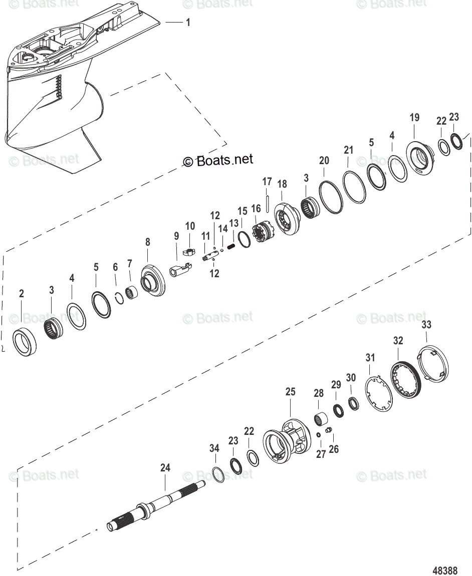 Mercury Outboard 150HP OEM Parts Diagram for Gear Housing, Propeller ...