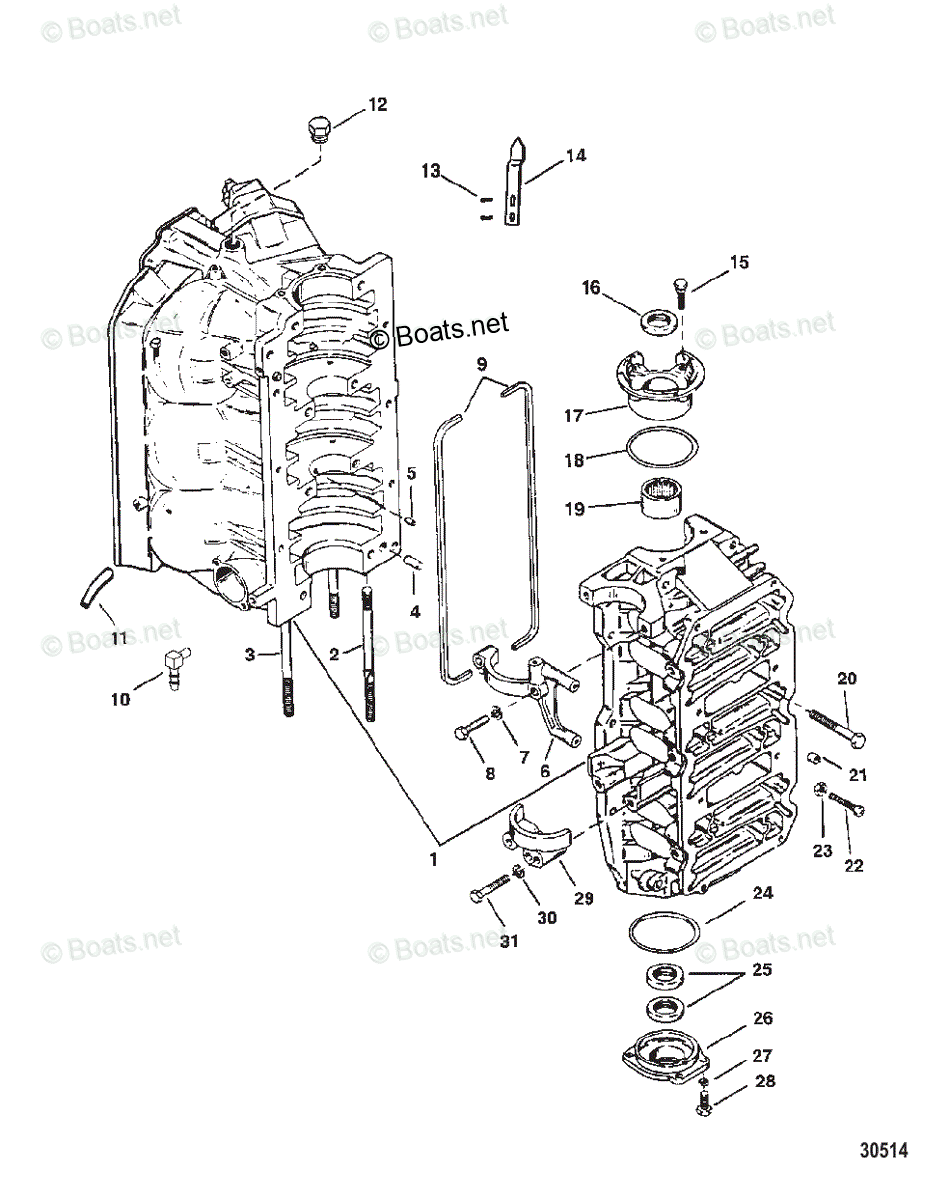 Mercury Outboard 150HP OEM Parts Diagram For Cylinder Block And End ...