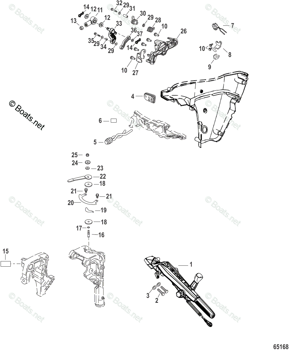 Mercury Outboard 20HP OEM Parts Diagram for Tiller Handle Conversion