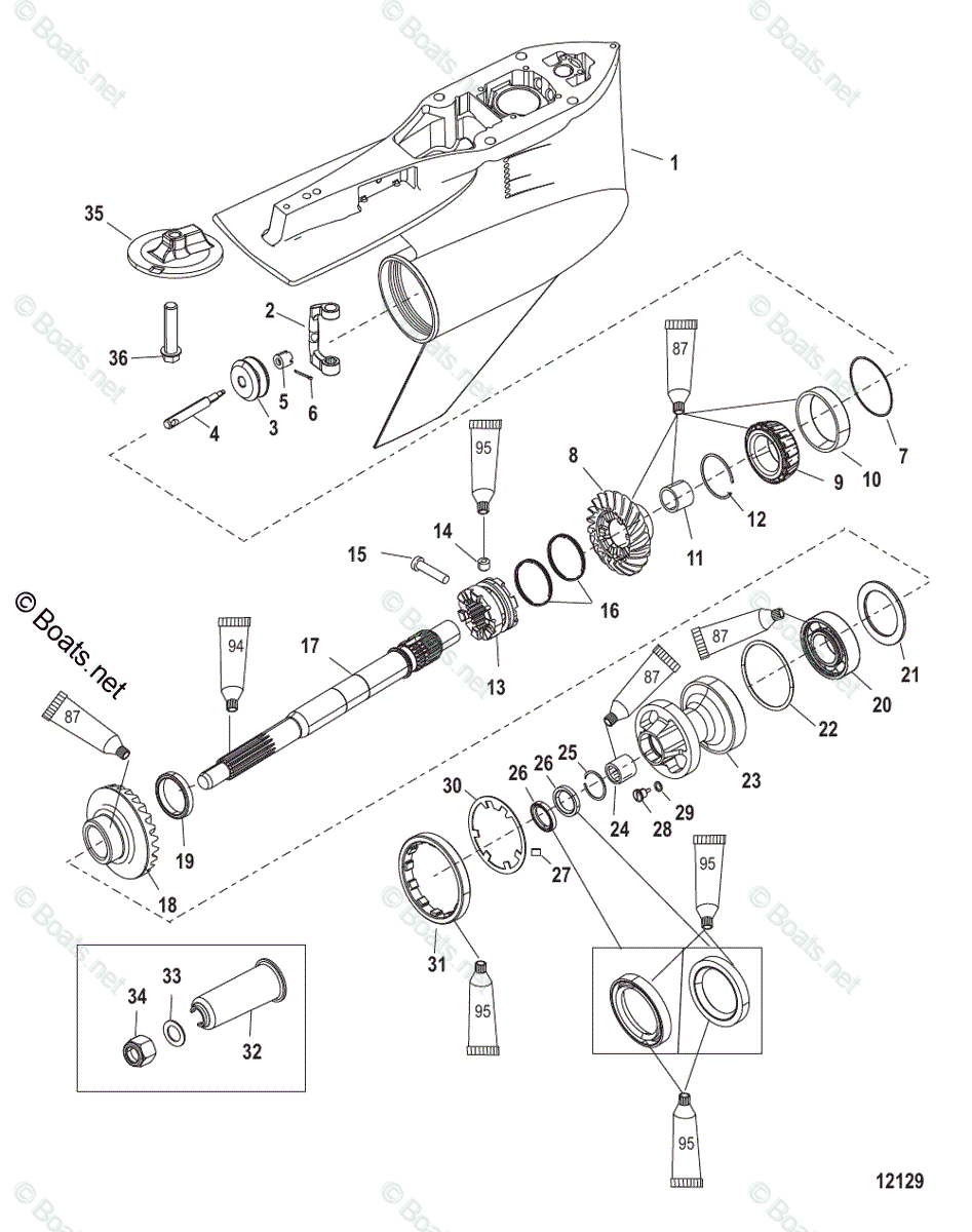 Mercury Outboard 225HP OEM Parts Diagram for GEAR HOUSING (PROPELLER