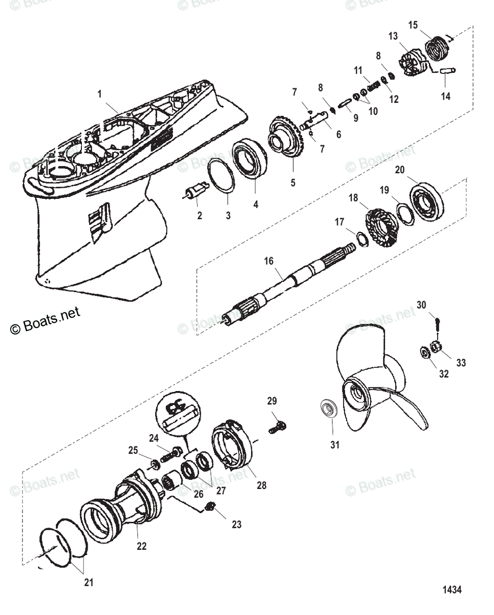 Mercury Outboard 225HP OEM Parts Diagram for Gear Housing, Propeller