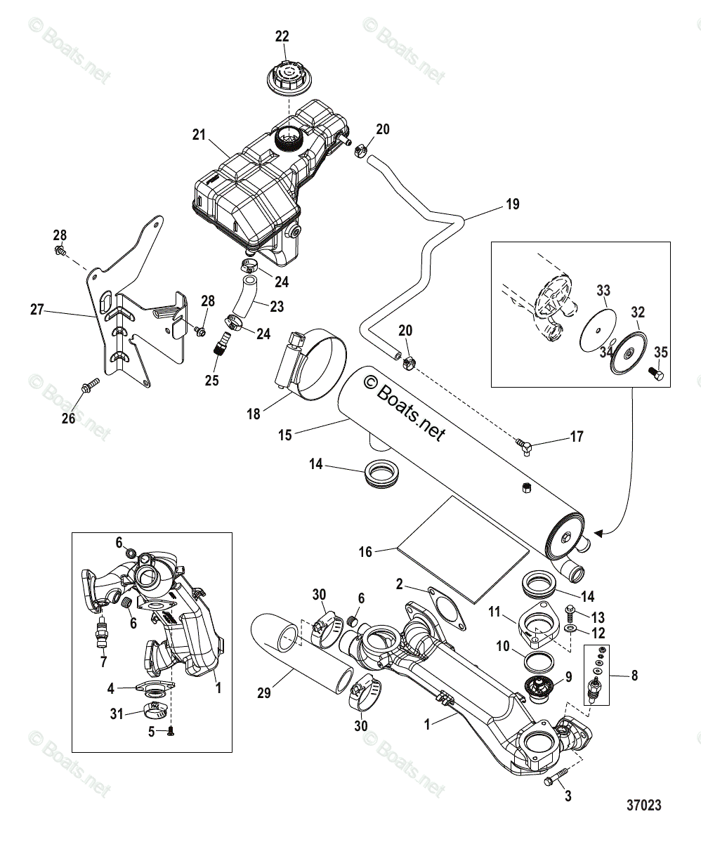 Mercruiser Sterndrive Gas Engines OEM Parts Diagram For CLOSED COOLING ...