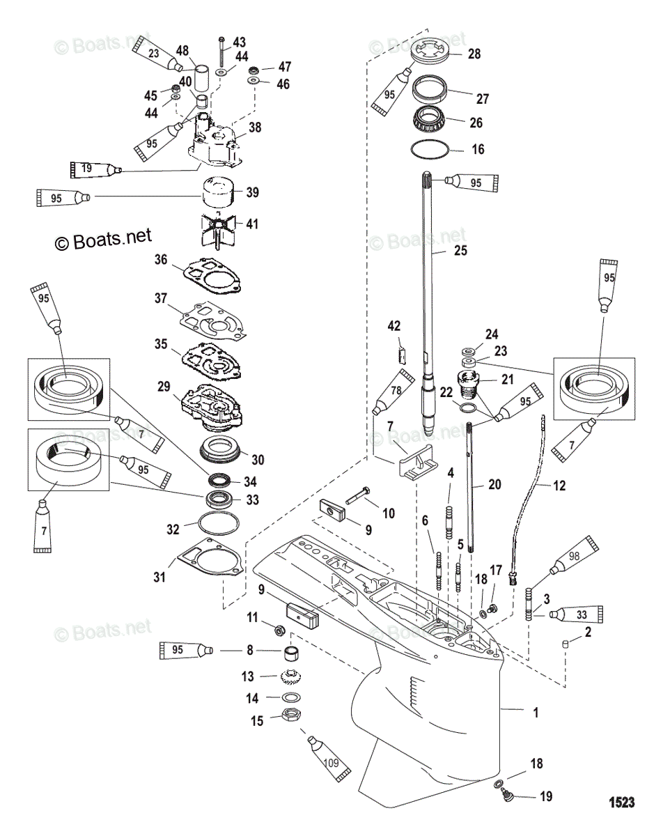 Mercury Outboard 225HP OEM Parts Diagram for Gear Housing(Driveshaft ...