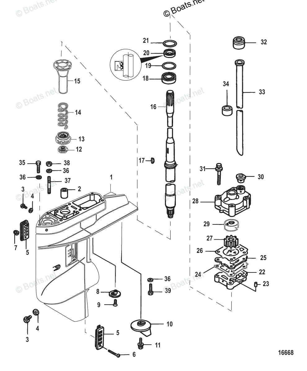 Mercury Outboard 30HP OEM Parts Diagram for Gear Housing, Driveshaft1.921 Gear Ratio