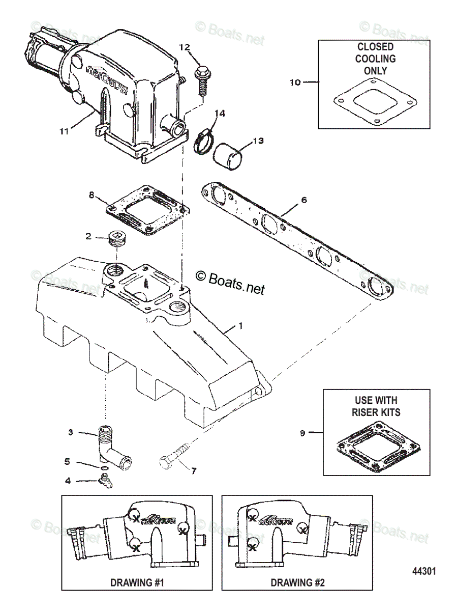 Mercruiser Inboard Gas Engines OEM Parts Diagram For EXHAUST MANIFOLD ...