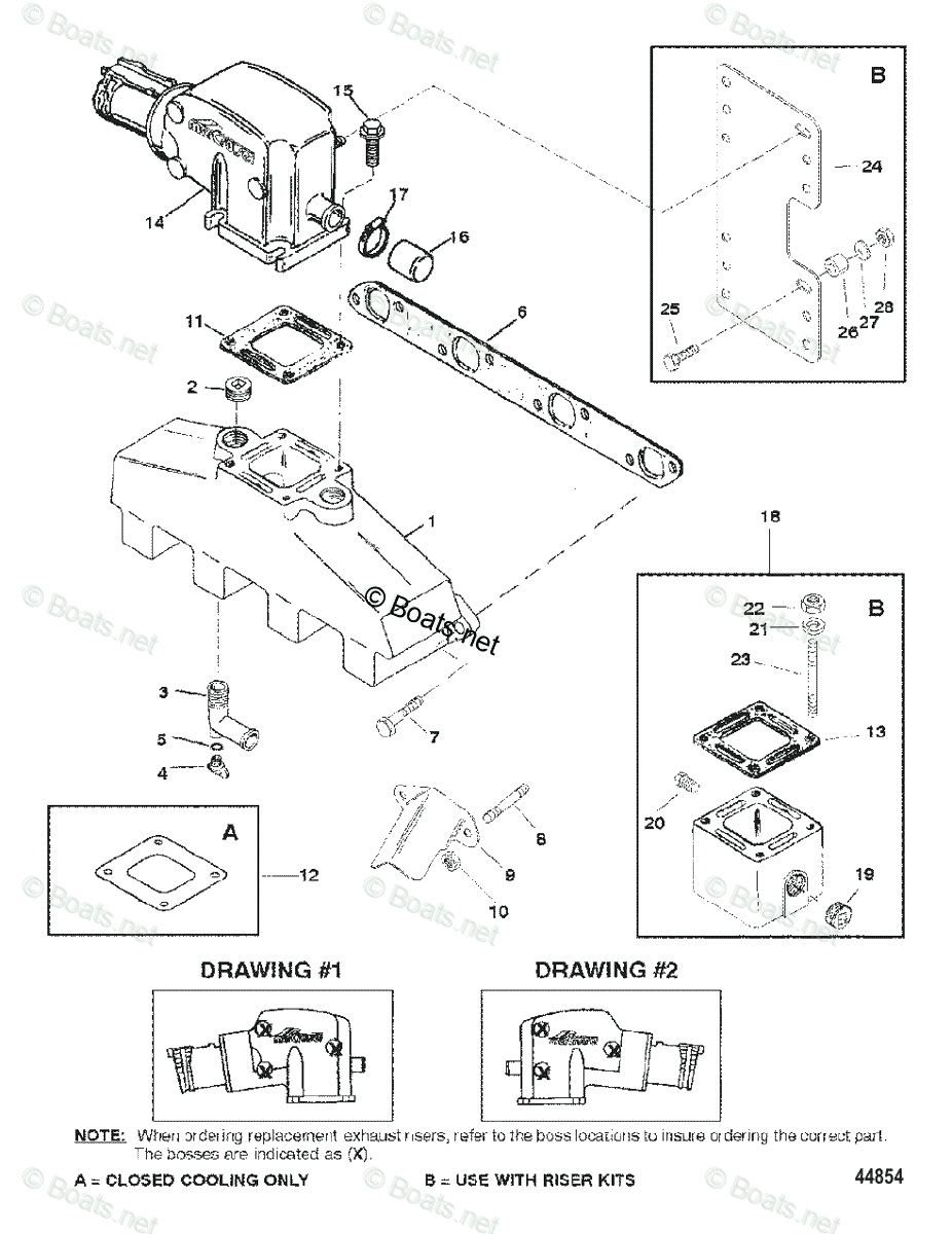 Mercruiser Inboard Gas Engines OEM Parts Diagram For EXHAUST MANIFOLD ...