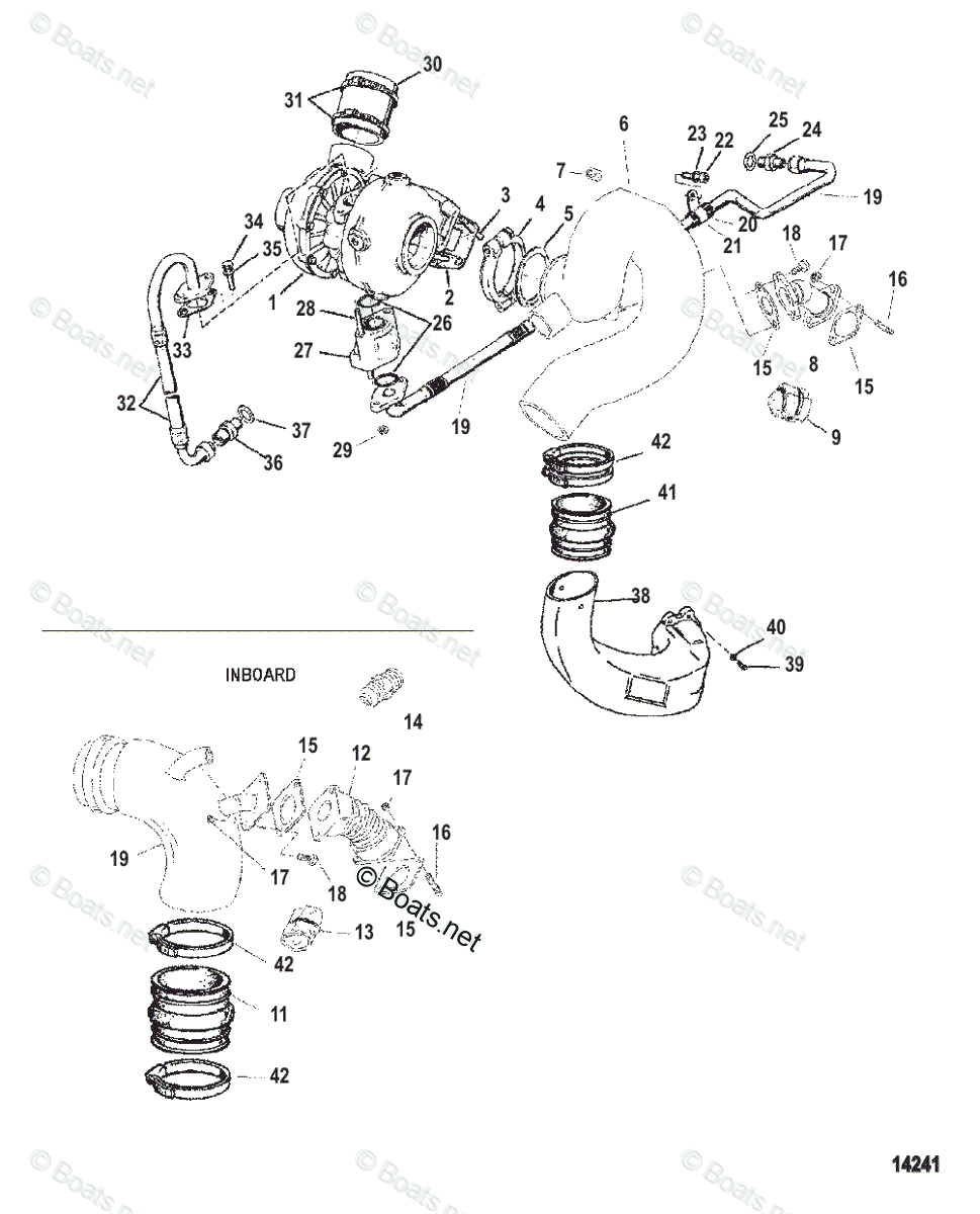 Mercruiser Inboard Diesel Engines OEM Parts Diagram for Turbocharger