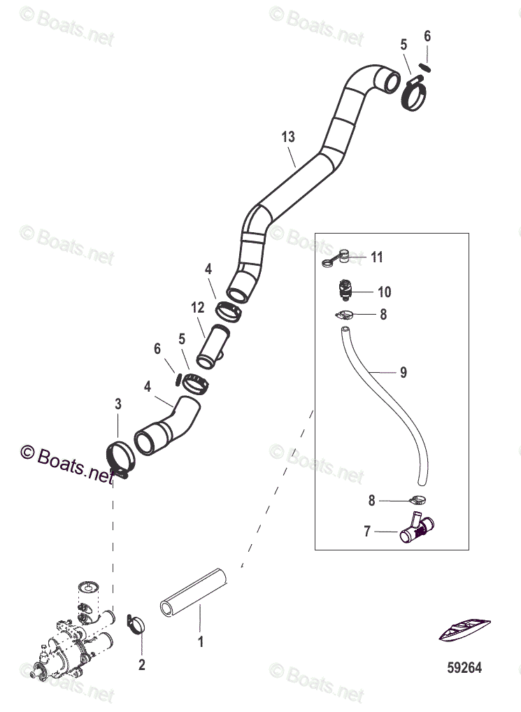 Mercruiser Inboard Gas Engines OEM Parts Diagram for Raw Water Cooling