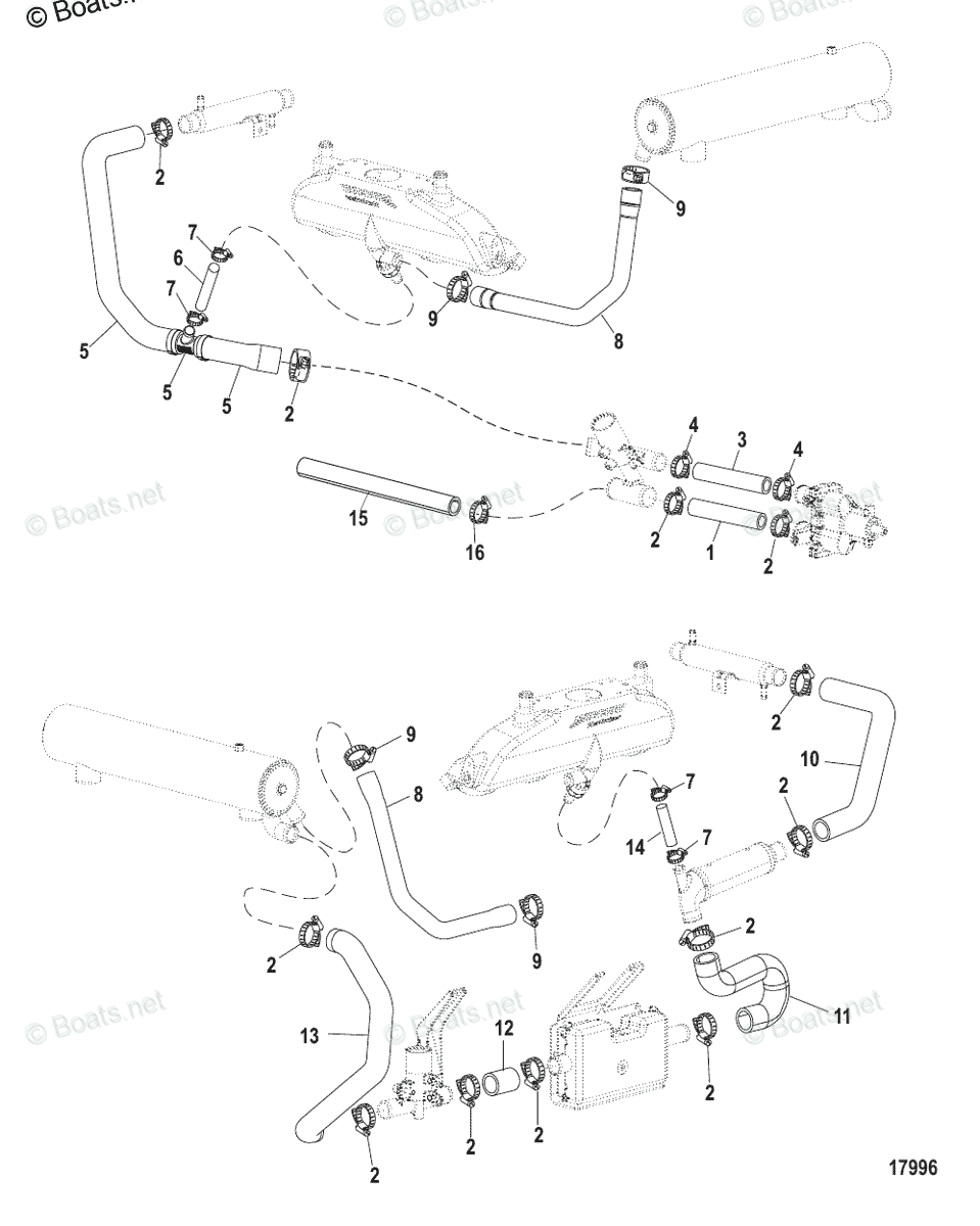 Mercruiser Inboard Gas Engines OEM Parts Diagram for Raw Water Cooling ...