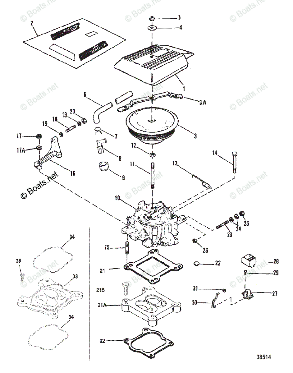 Mercruiser Sterndrive Gas Engines OEM Parts Diagram For CARBURETOR ...