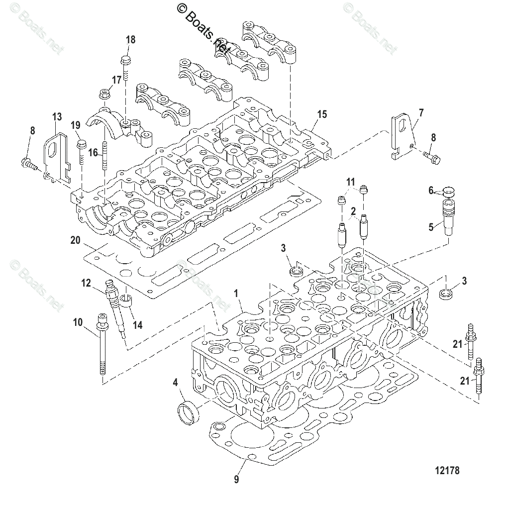 Mercruiser Inboard Diesel Engines OEM Parts Diagram For CYLINDER HEAD ...