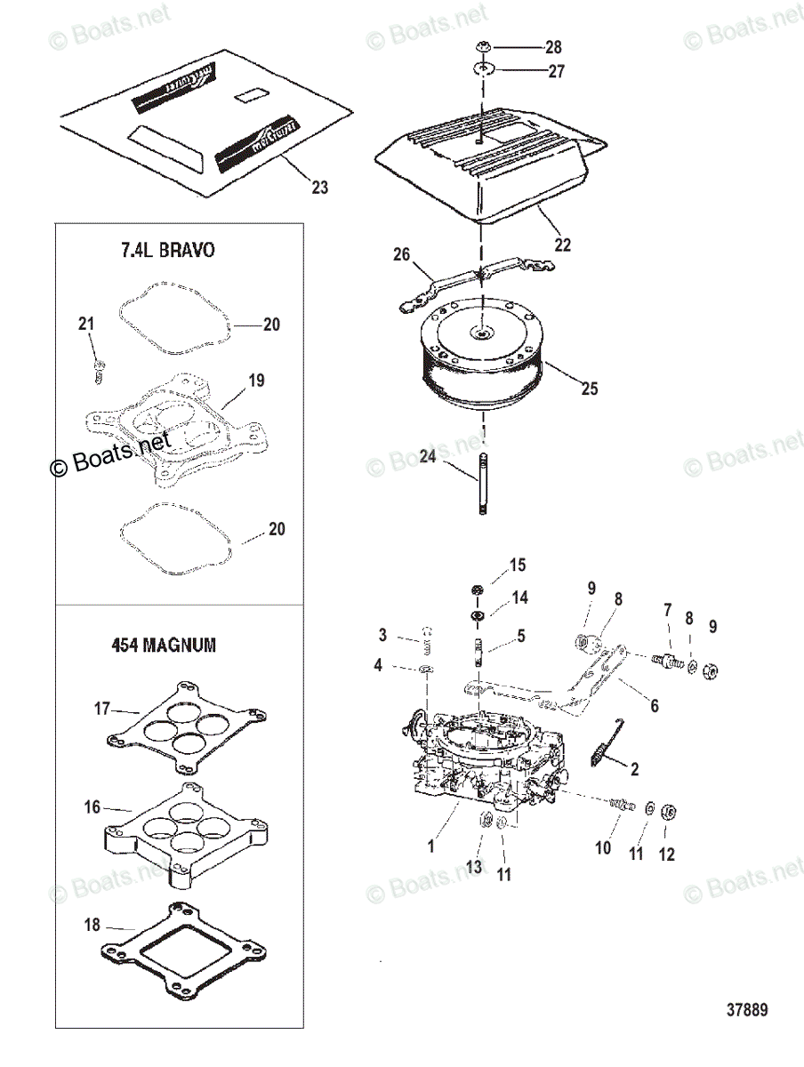 Mercruiser Sterndrive Gas Engines OEM Parts Diagram for CARBURETOR AND