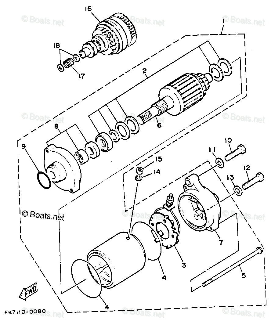 Yamaha Waverunner 1993 OEM Parts Diagram for STARTING MOTOR | Boats.net