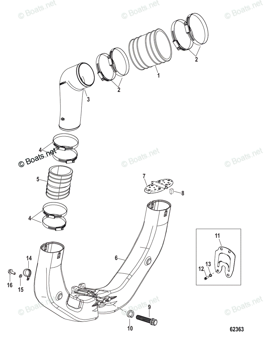 Mercruiser Sterndrive Gas Engines OEM Parts Diagram for Exhaust System Components