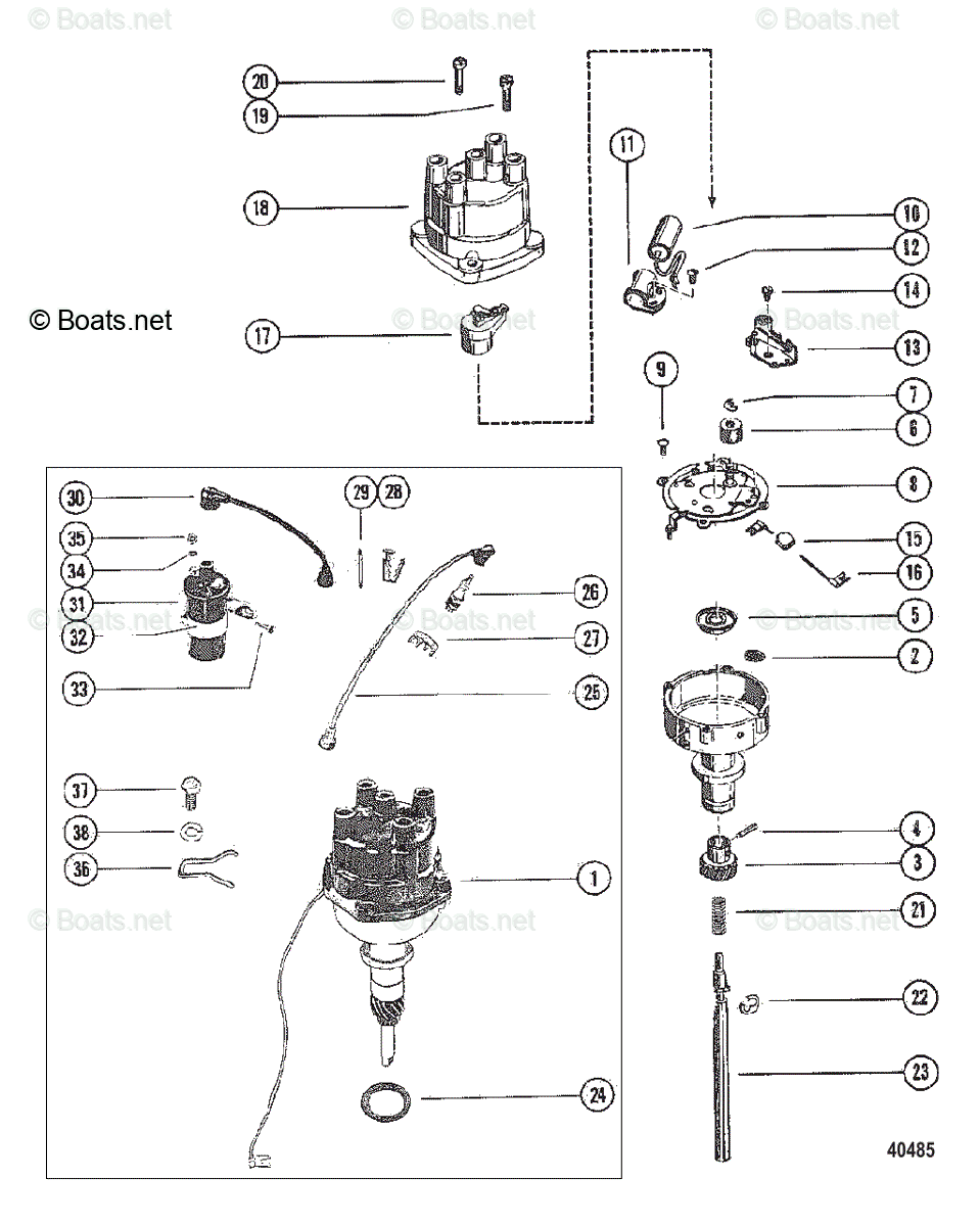 Mercruiser Inboard Gas Engines OEM Parts Diagram for Distributor & Coil