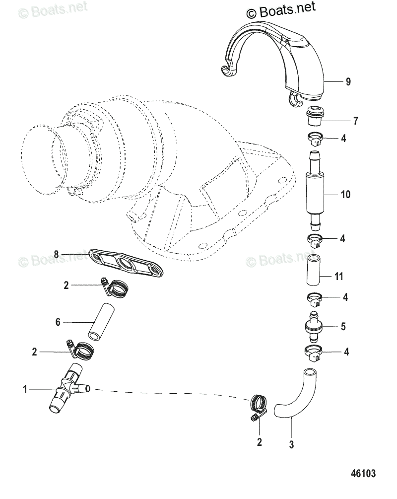 Mercruiser Inboard Gas Engines OEM Parts Diagram for Exhaust Elbow