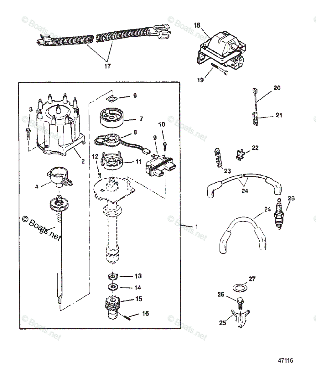 Mercruiser Sterndrive Gas Engines OEM Parts Diagram For DISTRIBUTOR AND ...