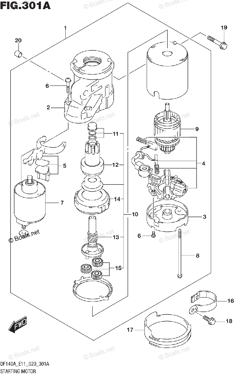 Suzuki Outboard 2020 OEM Parts Diagram for STARTING MOTOR | Boats.net