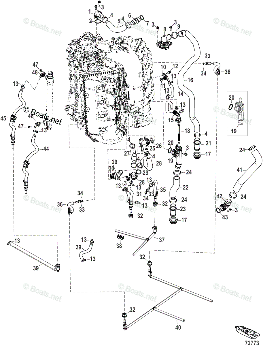 Mercury Outboard 360HP OEM Parts Diagram for Cooling System | Boats.net