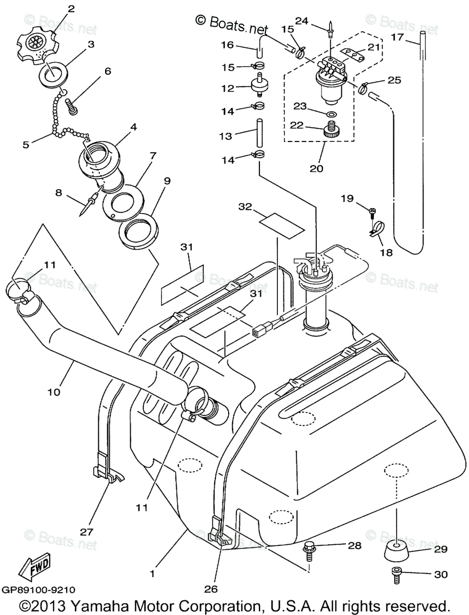 Yamaha Waverunner 1999 Oem Parts Diagram For Fuel Tank 