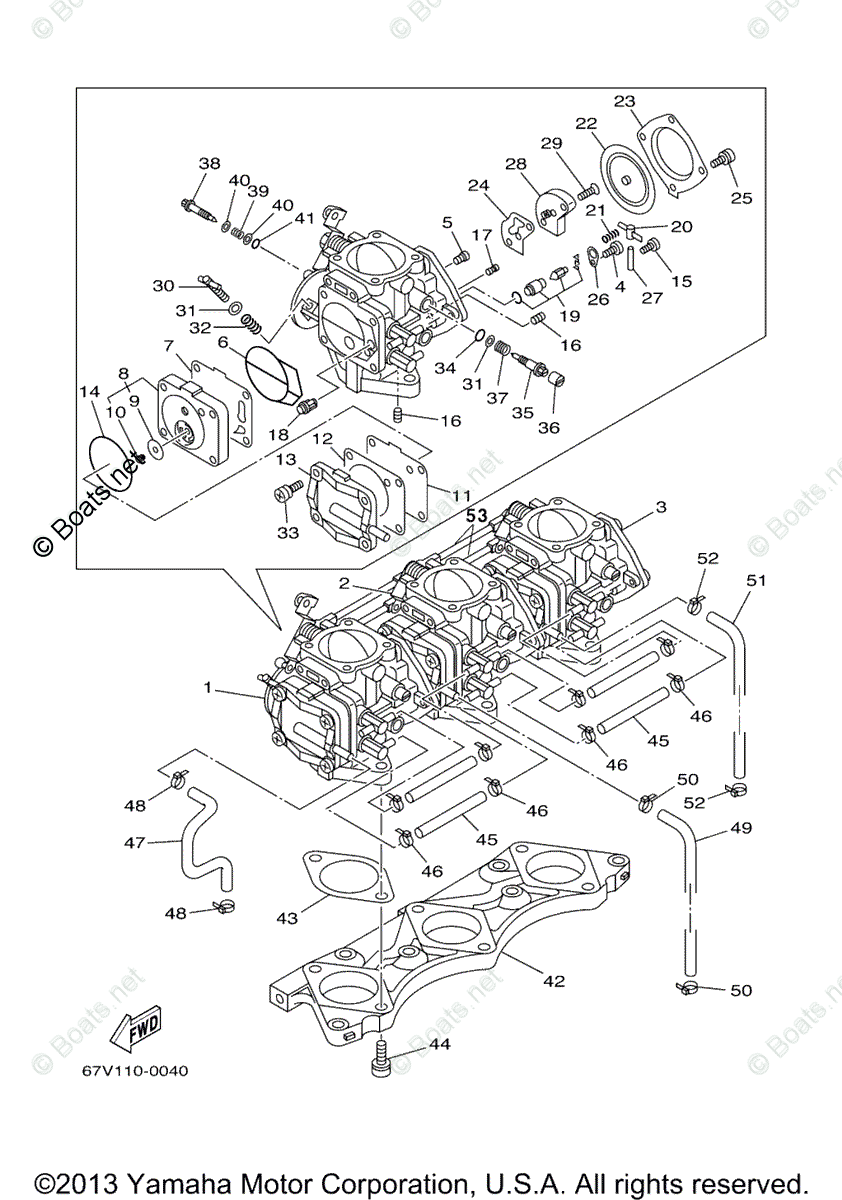 Yamaha Boats 2000 OEM Parts Diagram for CARBURETOR