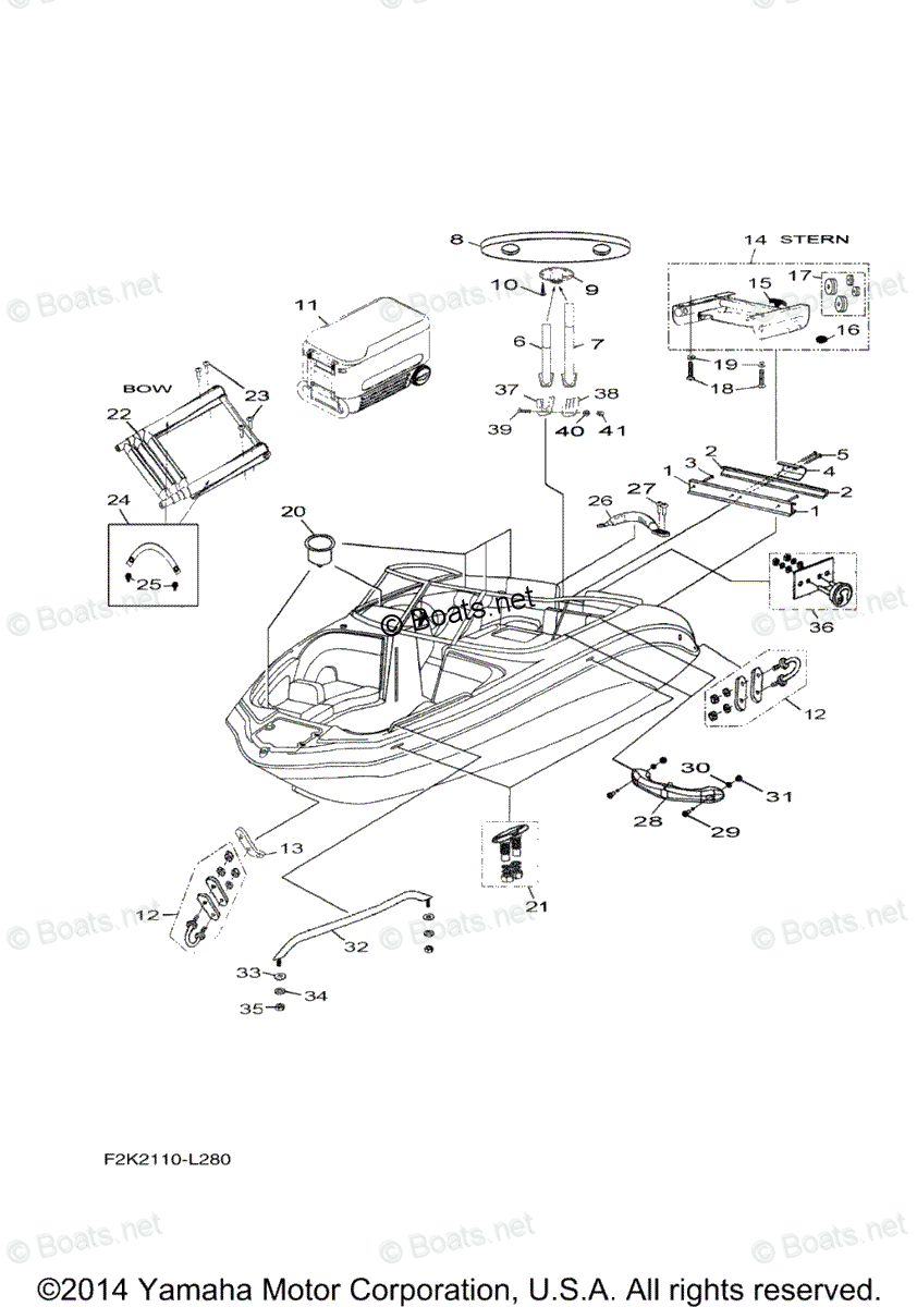 Yamaha Boats 2012 OEM Parts Diagram for Hull Deck Fittings
