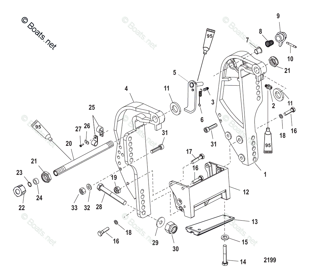 Mercury Outboard 40HP OEM Parts Diagram for Transom Bracket | Boats.net