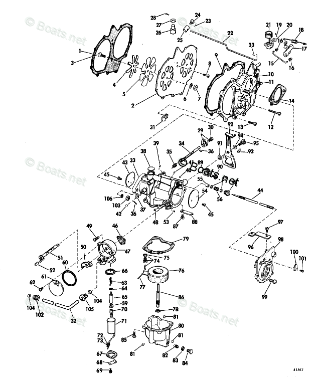 Johnson Outboard Parts by HP 40HP OEM Parts Diagram for Carburetor