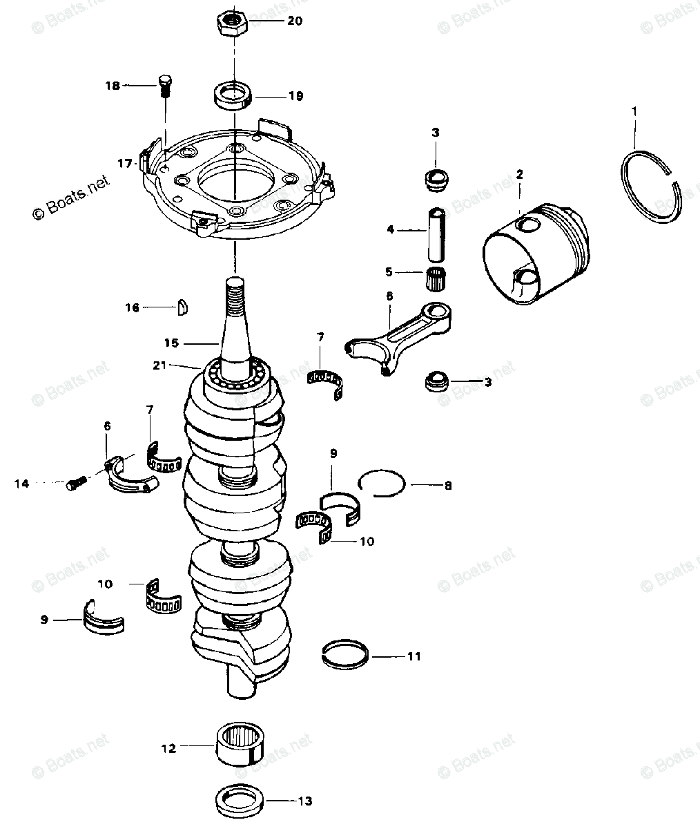 Force Outboard 1985 OEM Parts Diagram for CRANKSHAFT AND PISTON GROUP ...