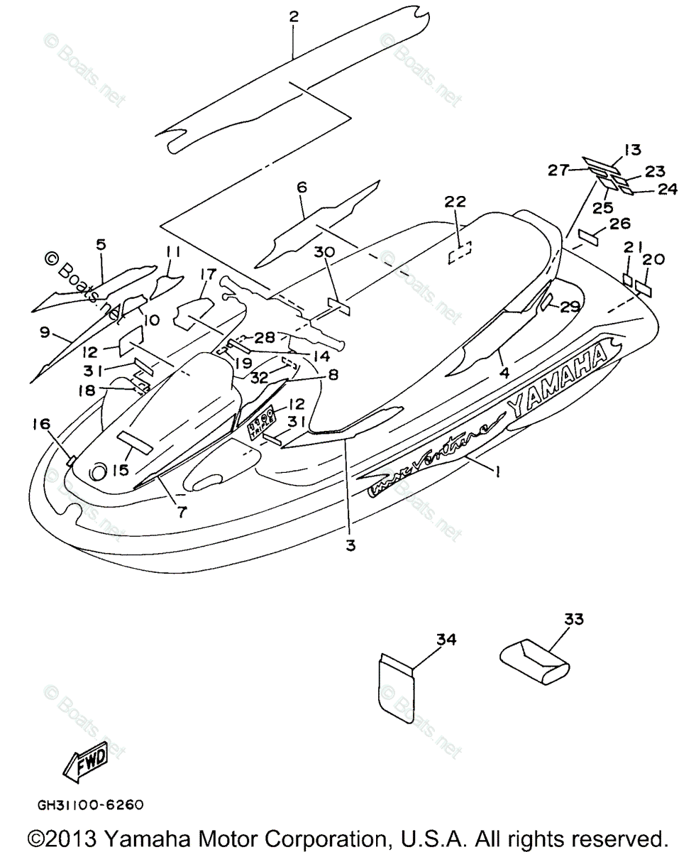 Yamaha Waverunner 1996 OEM Parts Diagram for Graphic - Tool | Boats.net