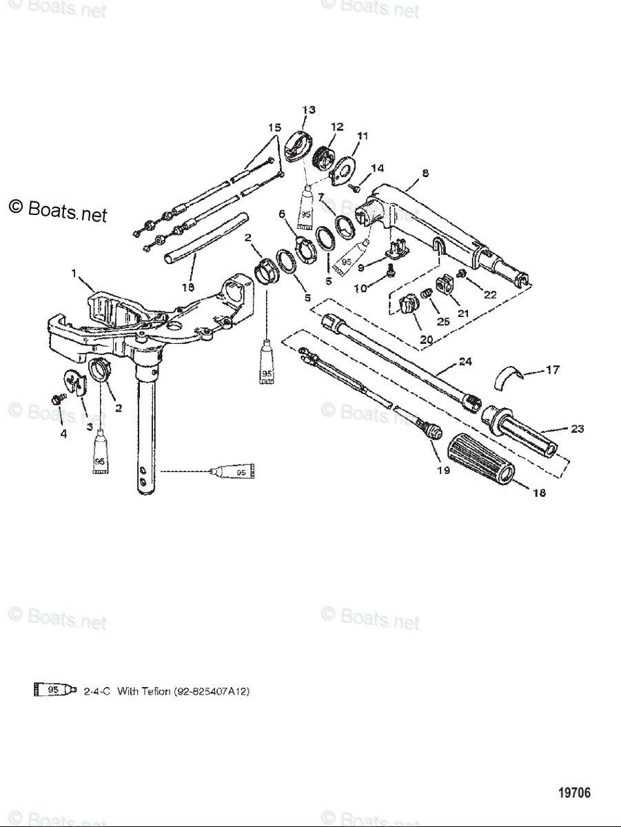Mariner Outboard 1995 OEM Parts Diagram for Swivel Head and Steering